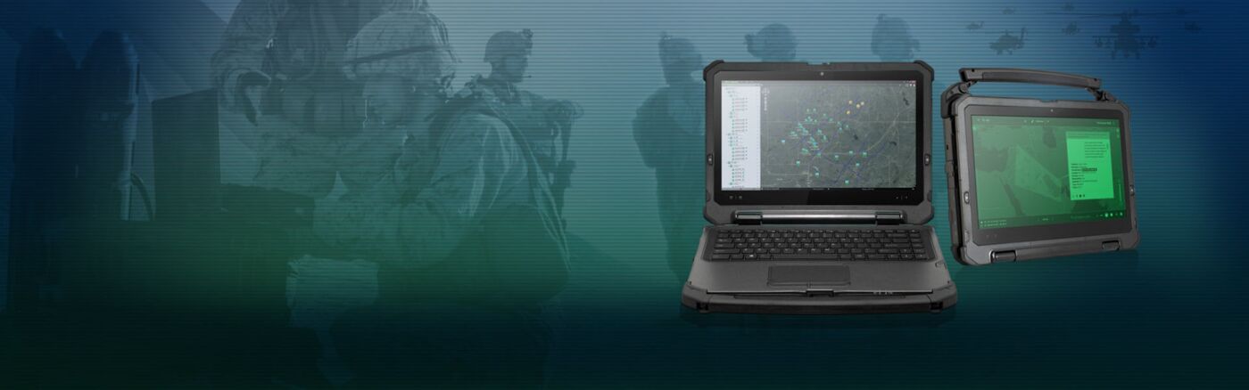 DT Research rugged laptop and tablet in a tactical field setting.